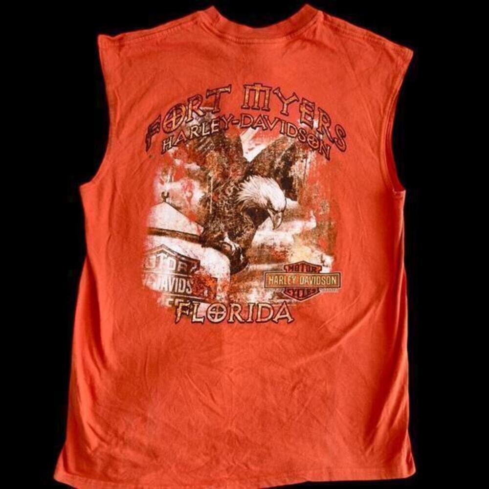 Harley Davidson 2014 Fort Myers Florida USA Eagle Patriotic Sleeveless Shirt